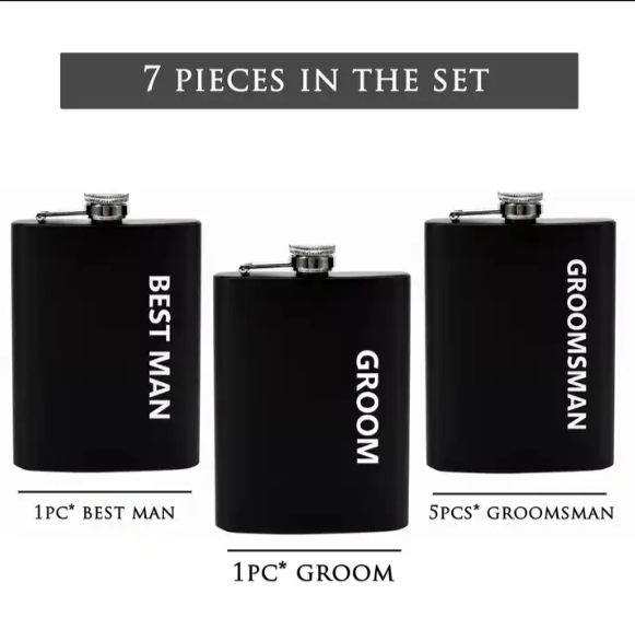 BachPartyGifts 6 oz stainless steel hip flask set